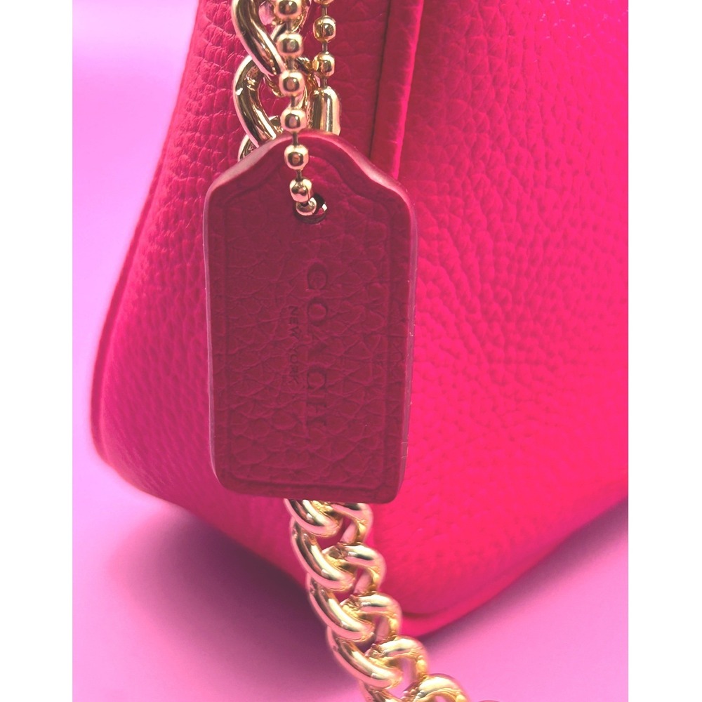 Coach Nolita 19 Hot Pink Pebbled Leather Wristlet Gold Chain Bag - Picture 5 of 12
